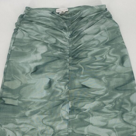 House of Harlow 1960 Size Medium Midi Skirt Green Tie Dye Ruched Mesh - Picture 3 of 9